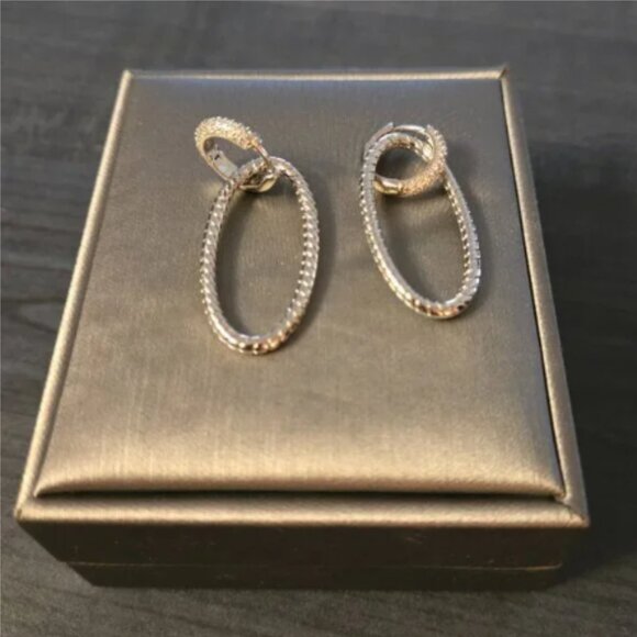 NWT Sterling Silver double dangling oval pendant earrings - Picture 3 of 7